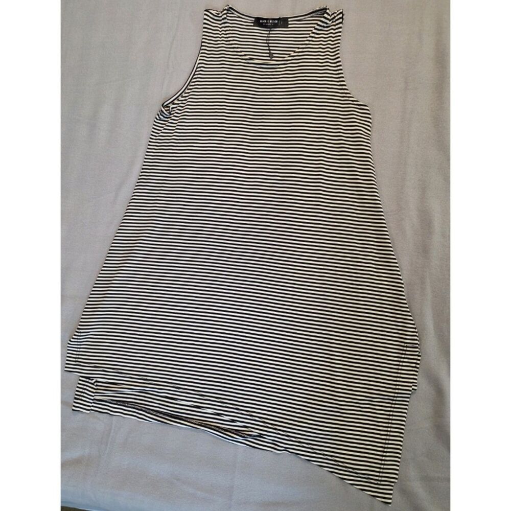 NWOT Alembika Black Is Black Striped Asymmetric Dress Medium 2 Lagenlook